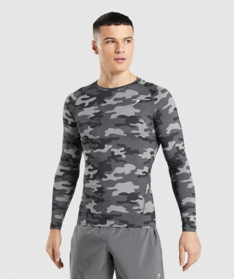 Koszulki Gymshark Element Baselayer Long Sleeve Top Męskie Camo | PL 583LPU